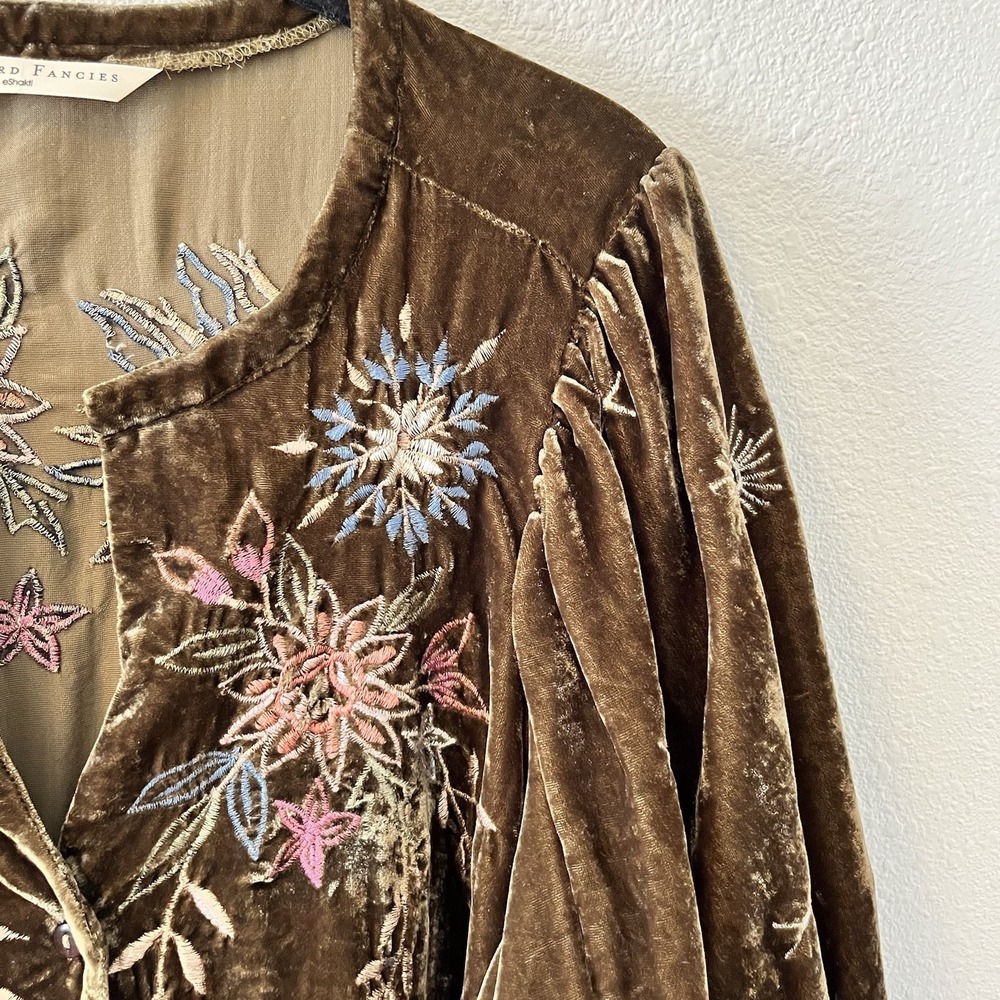 Wayward Fancies Eshakti Dress Velvet Embroidered Green Floral Grunge Boho - Picture 3 of 15